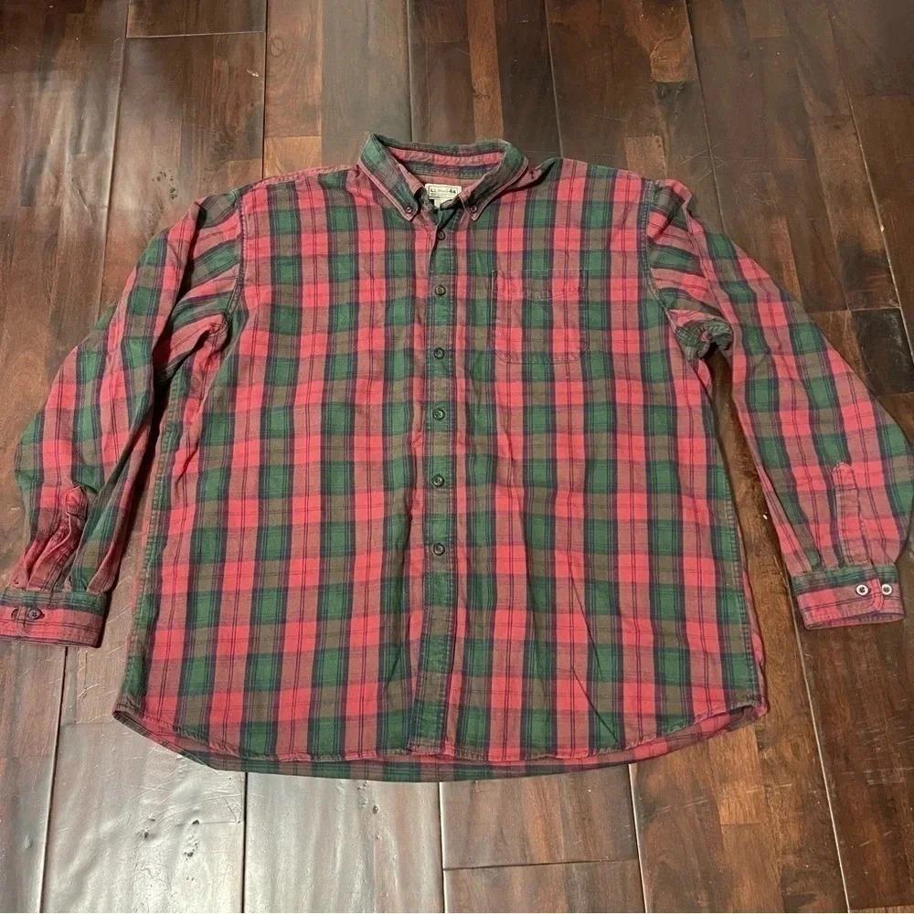 Vintage LL Bean Long Sleeve Button Down Red And Green Mens XXL